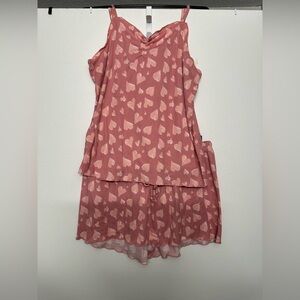 Sleeveless Pink Heart Print Lounge Set